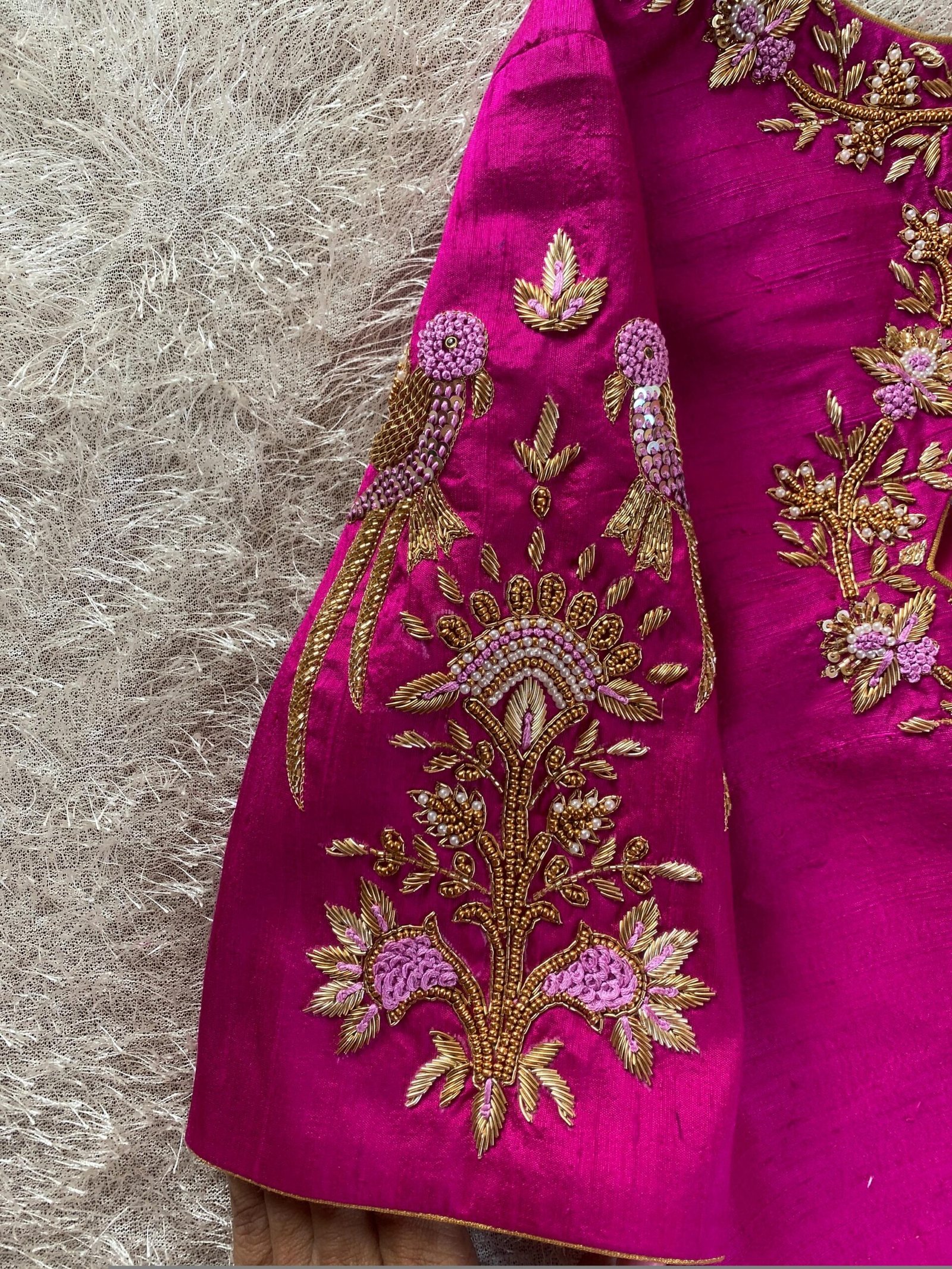 pure silk hand embroidery blouse/saree maggam blouse/hot pink zardosi blouse/hand embroidered blouse /magenta pink ready made blouse zardosi