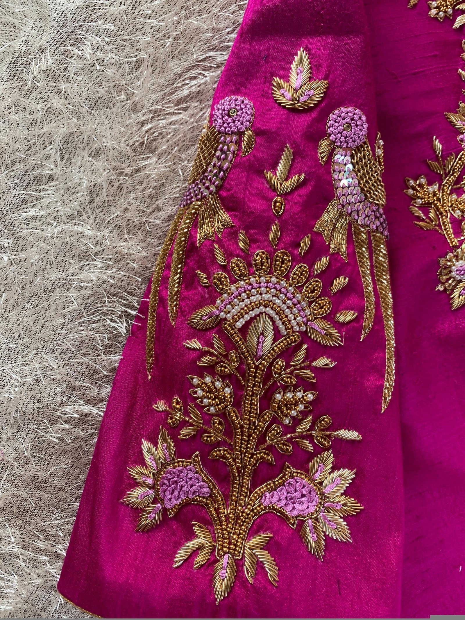 pure silk hand embroidery blouse/saree maggam blouse/hot pink zardosi blouse/hand embroidered blouse /magenta pink ready made blouse zardosi