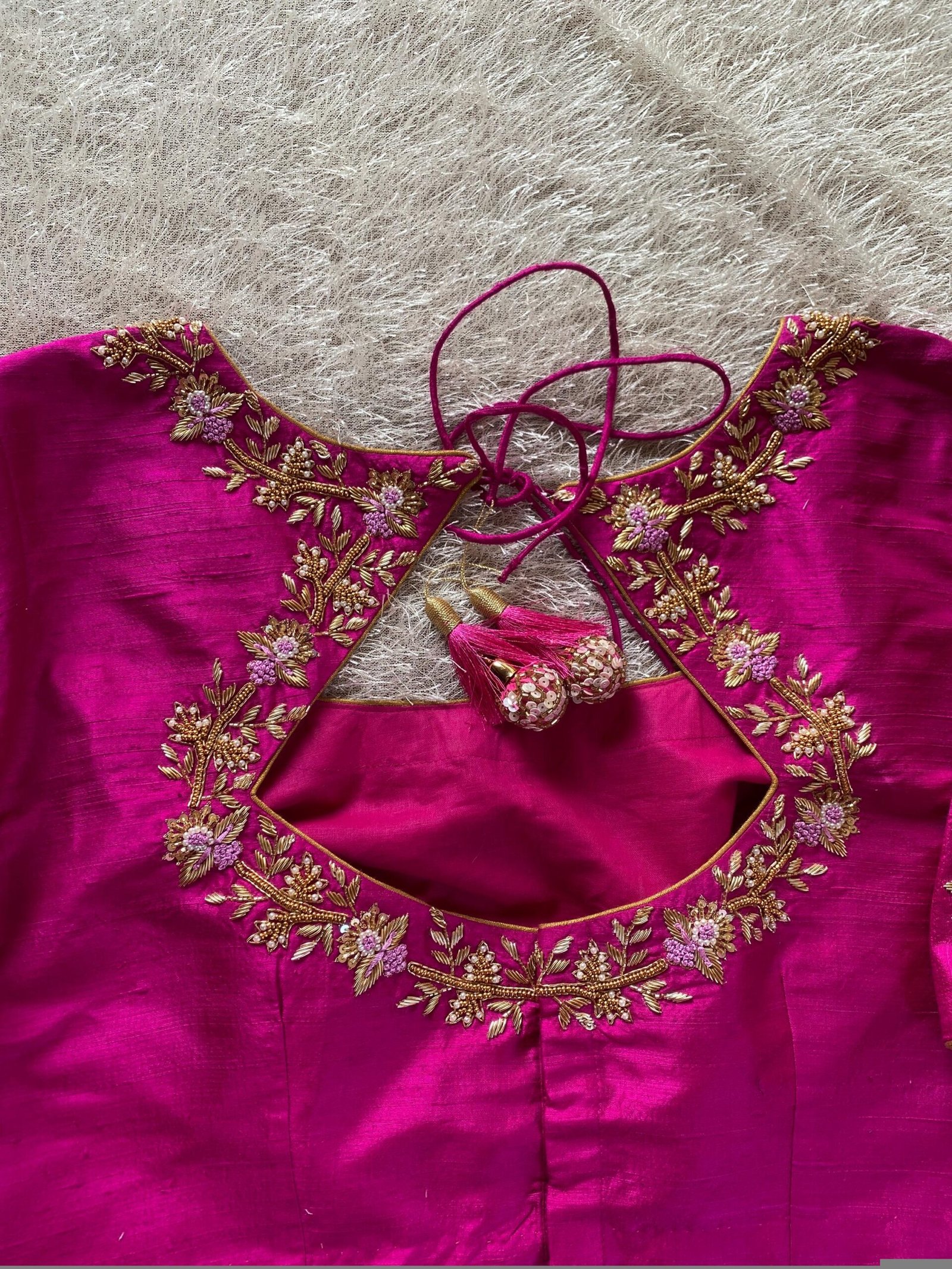 pure silk hand embroidery blouse/saree maggam blouse/hot pink zardosi blouse/hand embroidered blouse /magenta pink ready made blouse zardosi
