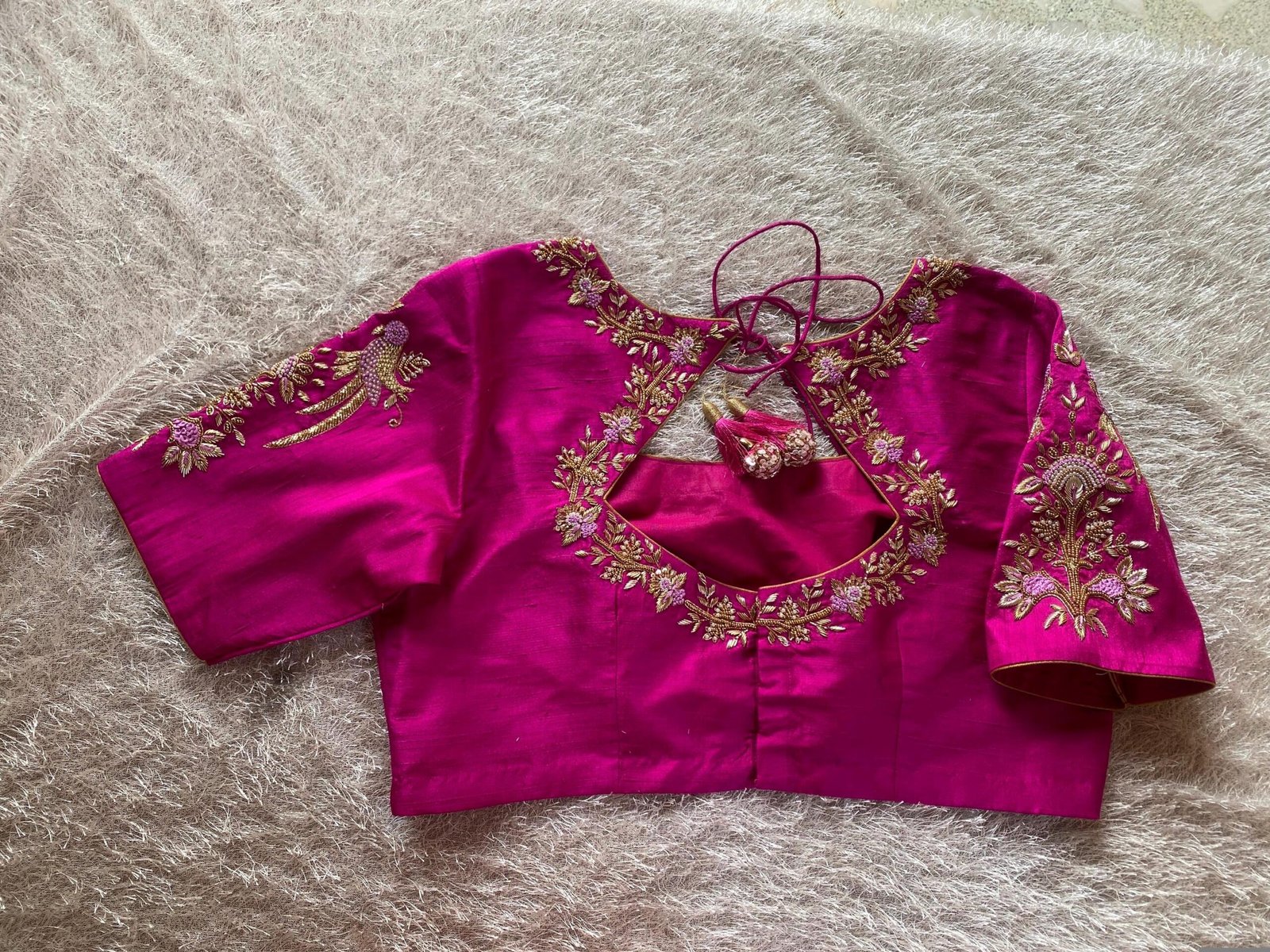 pure silk hand embroidery blouse/saree maggam blouse/hot pink zardosi blouse/hand embroidered blouse /magenta pink ready made blouse zardosi