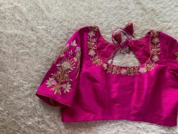 pure silk hand embroidery blouse/saree maggam blouse/hot pink zardosi blouse/hand embroidered blouse /magenta pink ready made blouse zardosi
