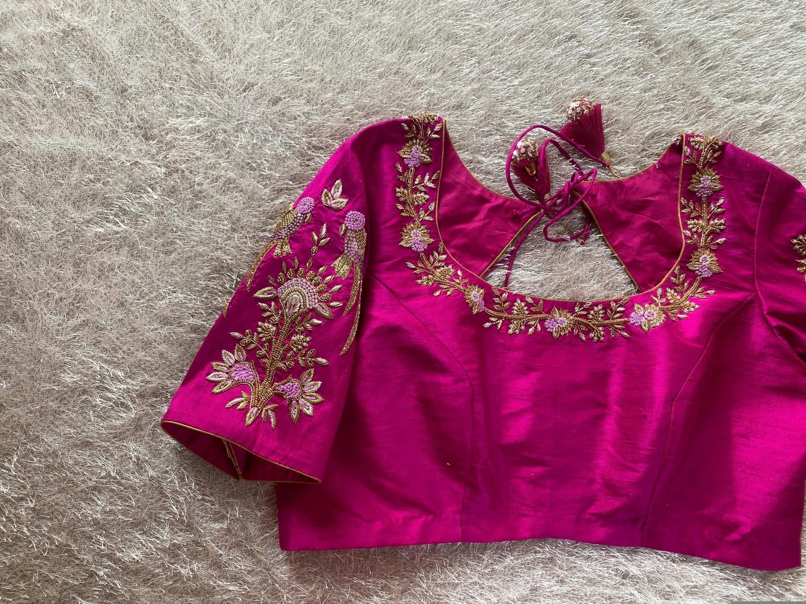 pure silk hand embroidery blouse/saree maggam blouse/hot pink zardosi blouse/hand embroidered blouse /magenta pink ready made blouse zardosi