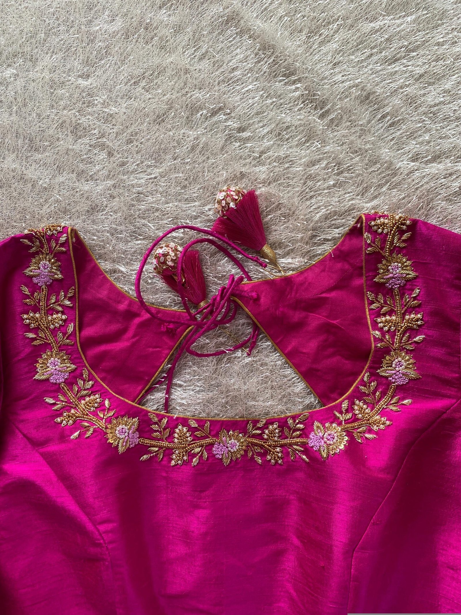 pure silk hand embroidery blouse/saree maggam blouse/hot pink zardosi blouse/hand embroidered blouse /magenta pink ready made blouse zardosi