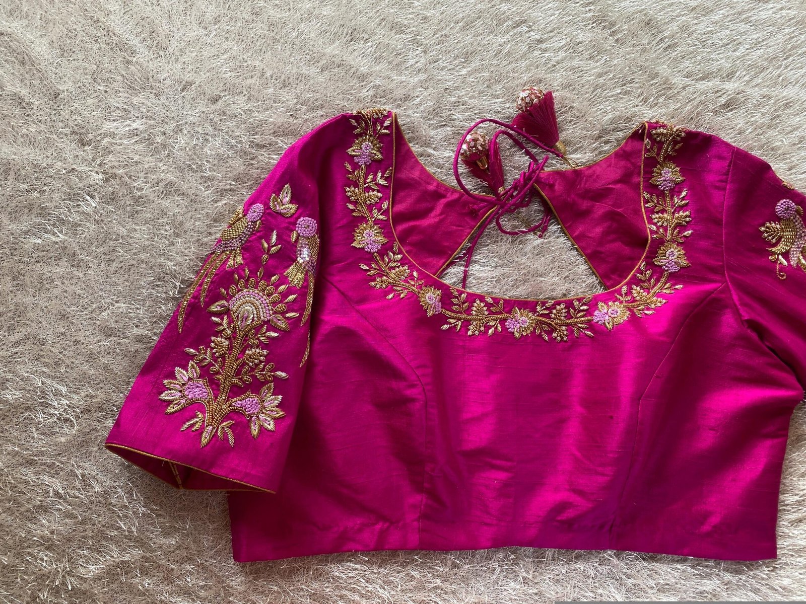 pure silk hand embroidery blouse/saree maggam blouse/hot pink zardosi blouse/hand embroidered blouse /magenta pink ready made blouse zardosi