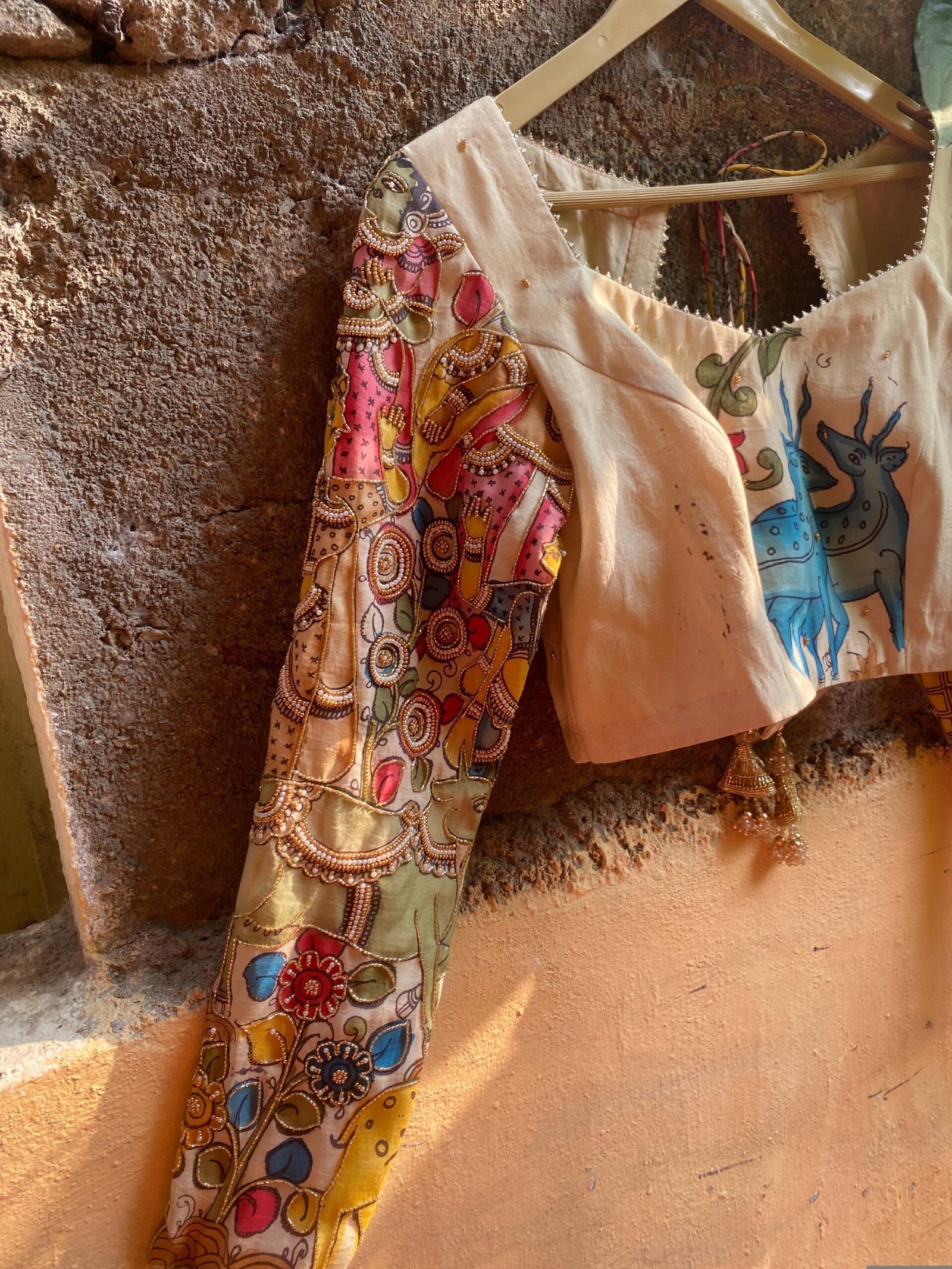 Hand embroidered Hand painted kalamkari blouse/kalamkari maggam blouse/multicolor blouse/hand embroidered blouse/Kalamkari ready made blouse