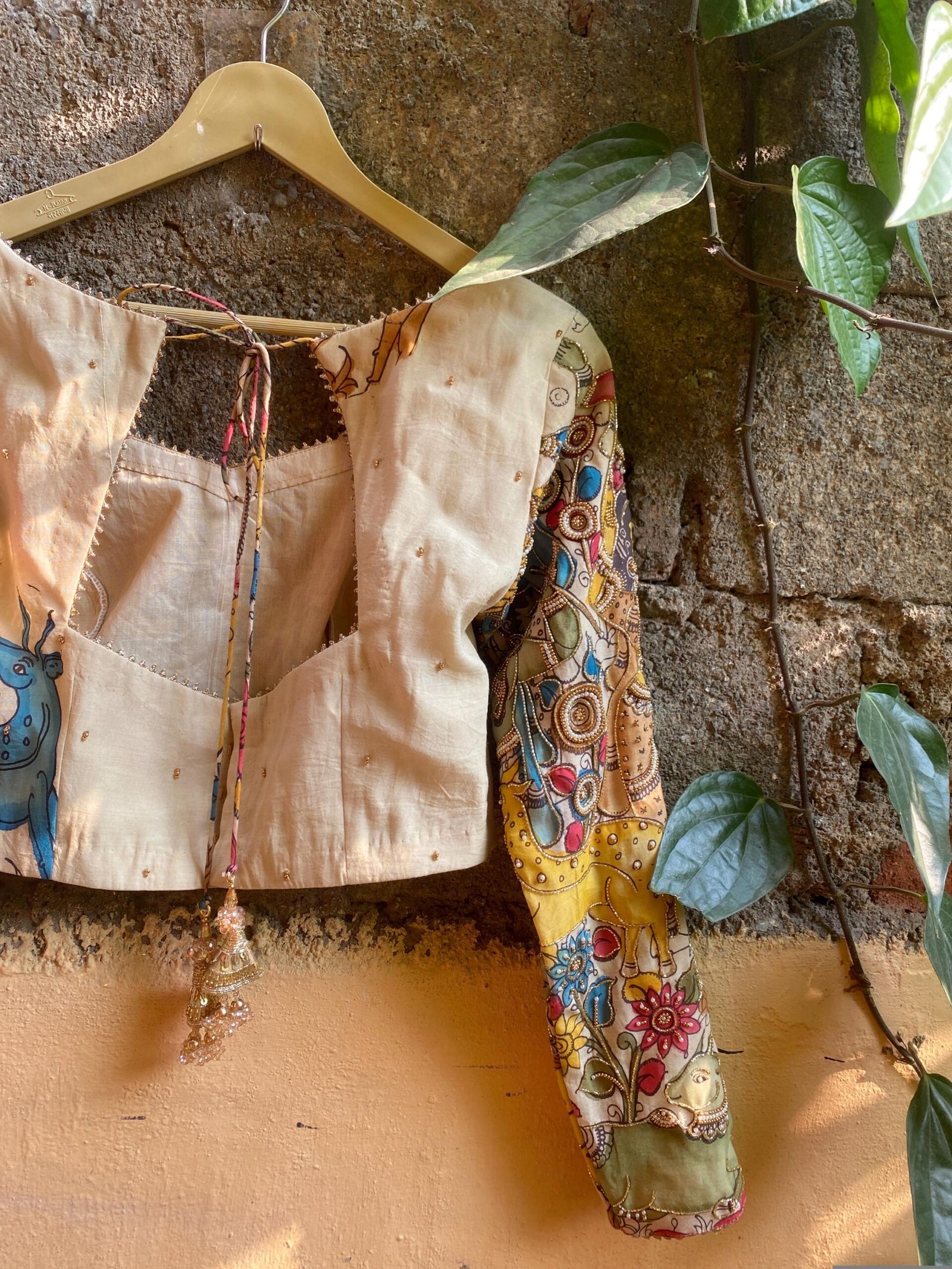Hand embroidered Hand painted kalamkari blouse/kalamkari maggam blouse/multicolor blouse/hand embroidered blouse/Kalamkari ready made blouse