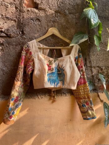 Hand embroidered Hand painted kalamkari blouse/kalamkari maggam blouse/multicolor blouse/hand embroidered blouse/Kalamkari ready made blouse