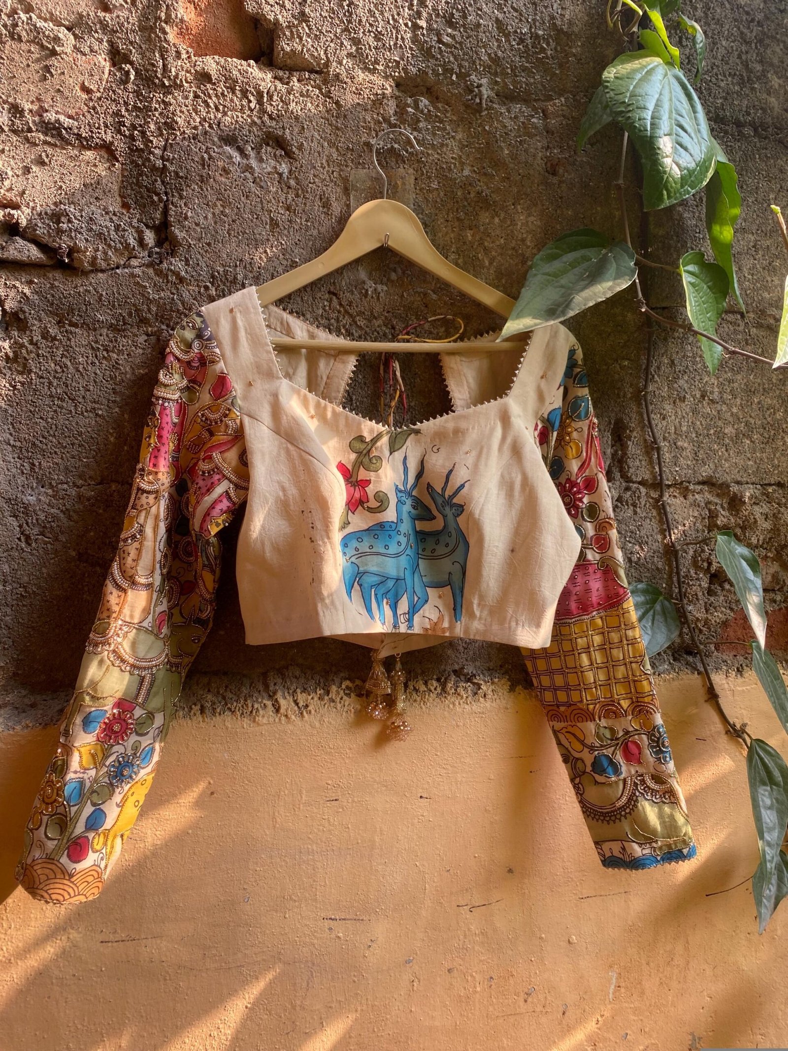 Hand embroidered Hand painted kalamkari blouse/kalamkari maggam blouse/multicolor blouse/hand embroidered blouse/Kalamkari ready made blouse