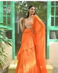 Ruffle saree with blouse/orange ruffle saree with stitched blouse/saree belt with blouse/silk ruffle saree/modern saree/orange ruffle saree