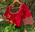 pure silk red hand embroidery blouse/saree maggam blouse/raw silk zardosi blouse/pure red hand embroidered blouse/ready made red blouse usa