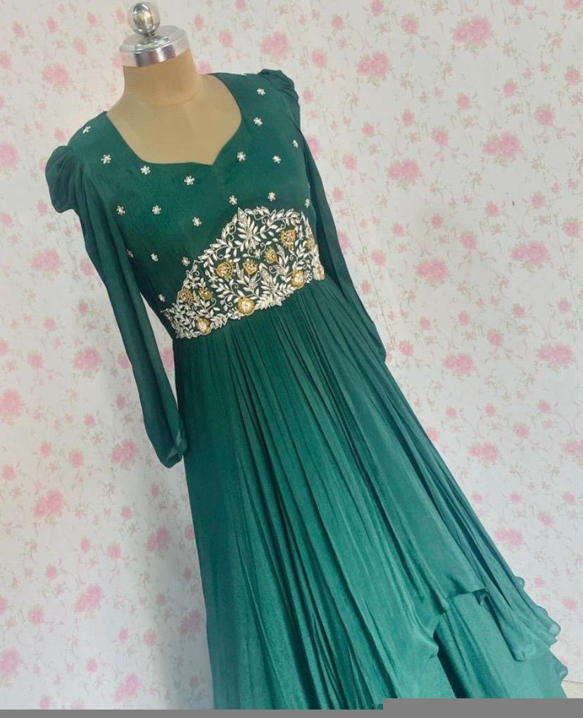 Hand embroidered Anarkali dress/green hand embroidered anarkali suit/green hand work anarkali USA/Indian dresses/long gown /green long dres