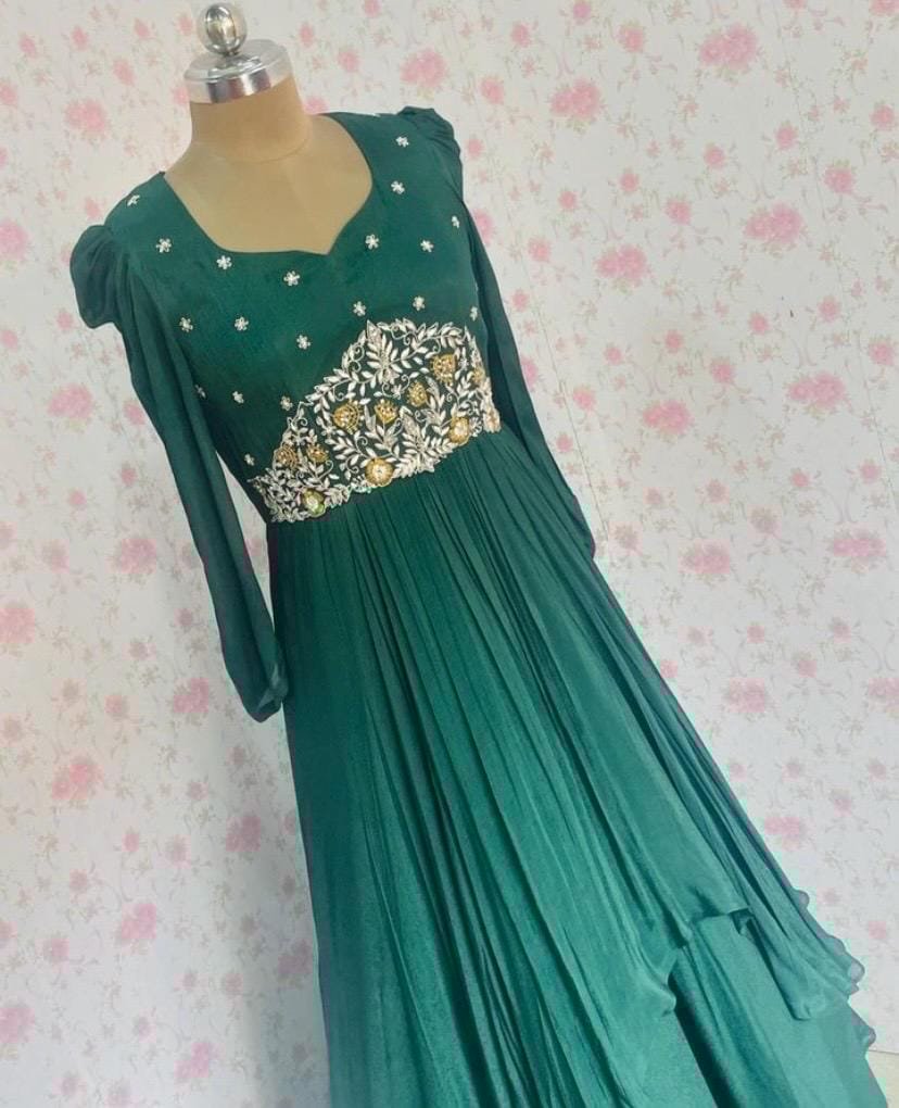 Hand embroidered Anarkali dress/green hand embroidered anarkali suit/green hand work anarkali USA/Indian dresses/long gown /green long dres