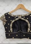 pure silk hand embroidery blouse/black saree maggam blouse/short sleeve blouse/hand embroidered blouse/black ready made short sleeve blouse