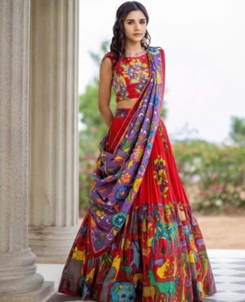 Women’s pure kalamkari lehenga set / crop top lehenga / Hand painted lehenga USA / wedding lehenga USA / kalamkarilehenga choli /voggish usa