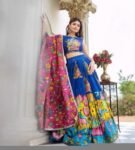 Women’s pure kalamkari lehenga set/crop top lehenga/Hand painted lehenga USA/wedding lehenga USA/kalamkari lehenga choli/blue lehenga choli