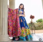 Women’s pure kalamkari lehenga set/crop top lehenga/Hand painted lehenga USA/wedding lehenga USA/kalamkari lehenga choli/blue lehenga choli