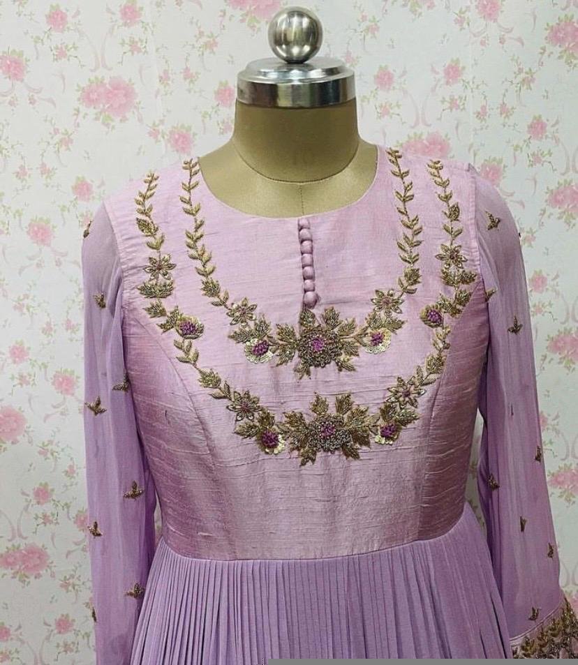 Hand embroidered Anarkali/muave anarkali dress/lavender anarkali suit set/anarkali long gown USA/Indian dresses/pure silk anarkali kurta usa