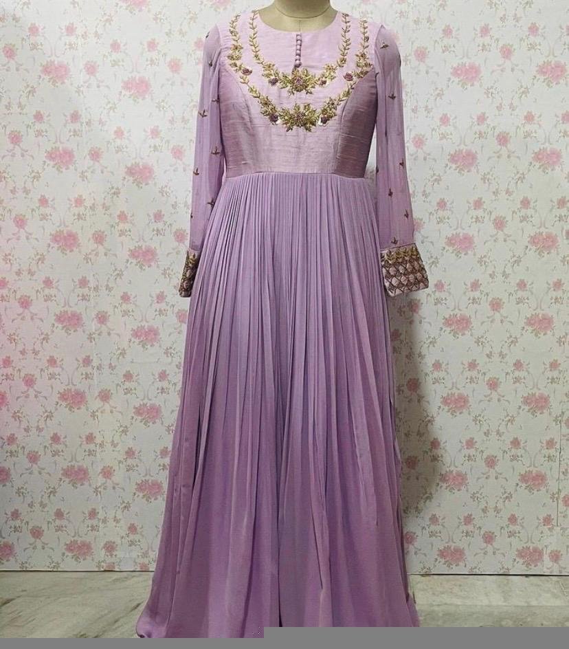 Hand embroidered Anarkali/muave anarkali dress/lavender anarkali suit set/anarkali long gown USA/Indian dresses/pure silk anarkali kurta usa