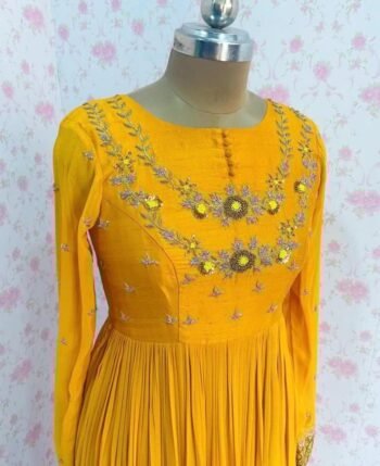 Hand embroidered Anarkali /haldi anarkali kurta/yellow anarkali suit set/anarkali dupatta Indian dresses/yellow anarkali kurta/long gown