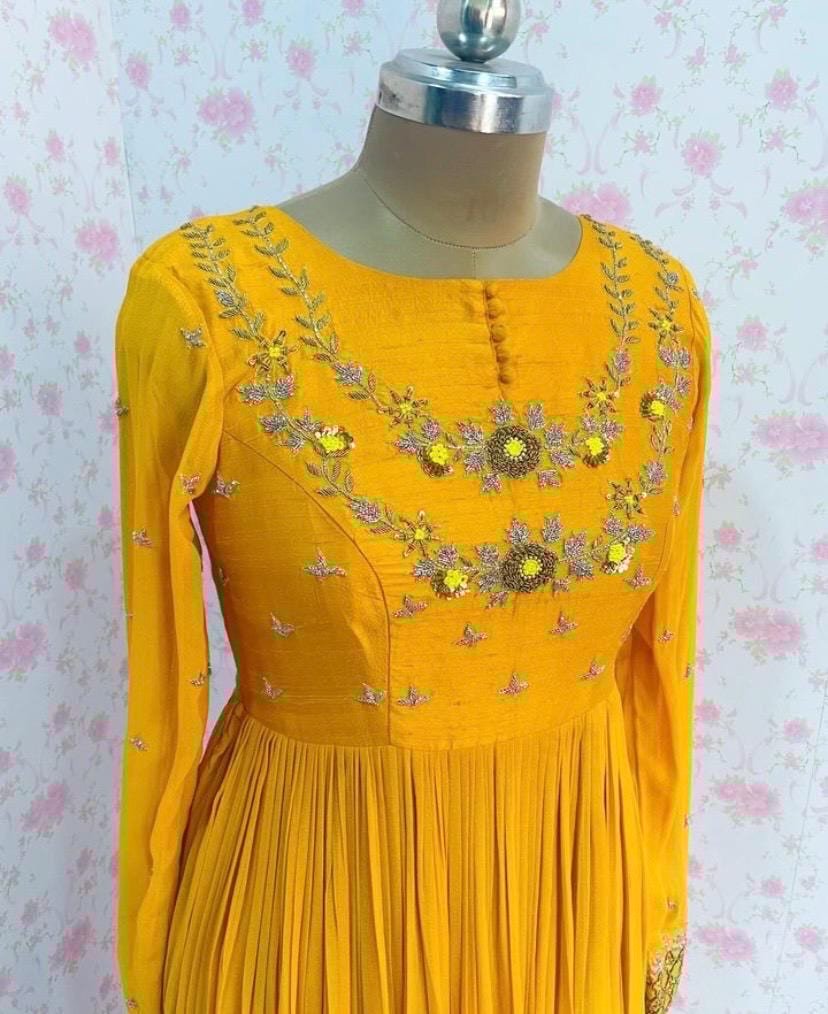 Hand embroidered Anarkali /haldi anarkali kurta/yellow anarkali suit set/anarkali dupatta USA/Indian dresses/yellow anarkali kurta/long gown