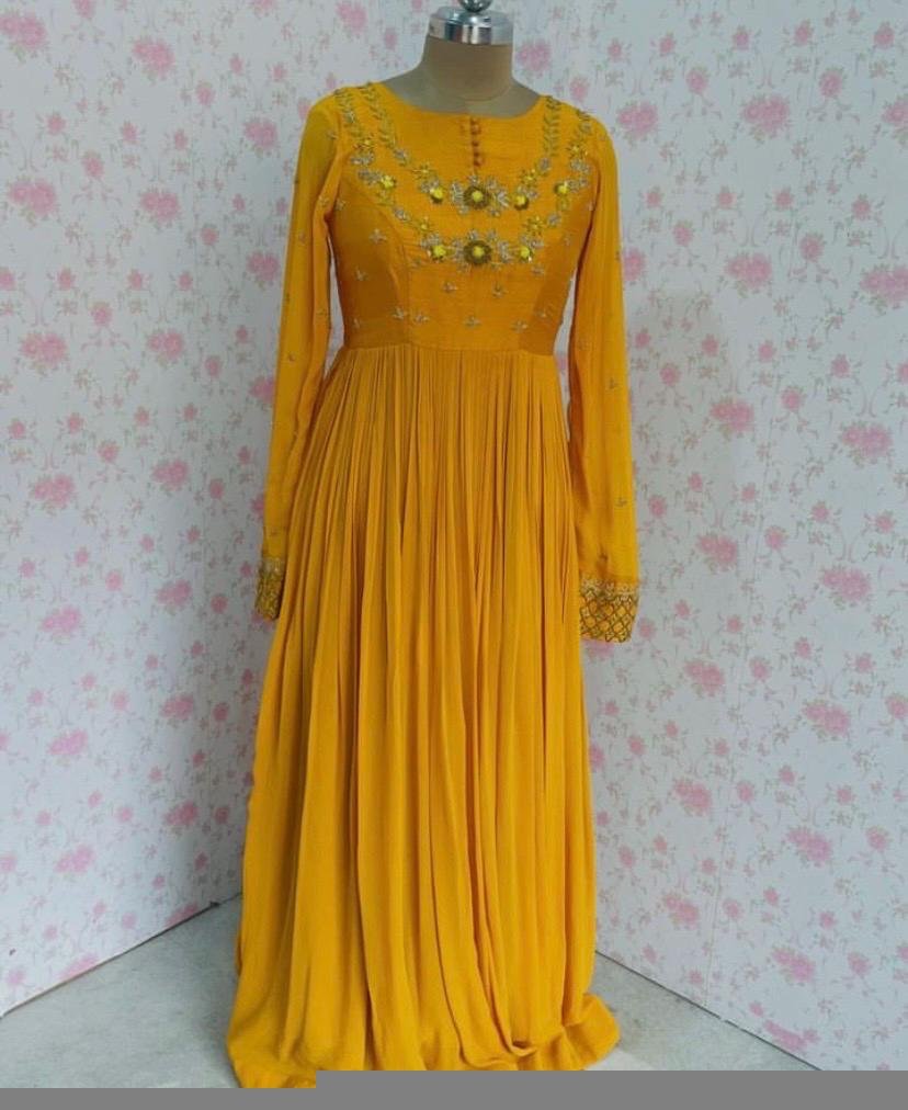Hand embroidered Anarkali /haldi anarkali kurta/yellow anarkali suit set/anarkali dupatta USA/Indian dresses/yellow anarkali kurta/long gown