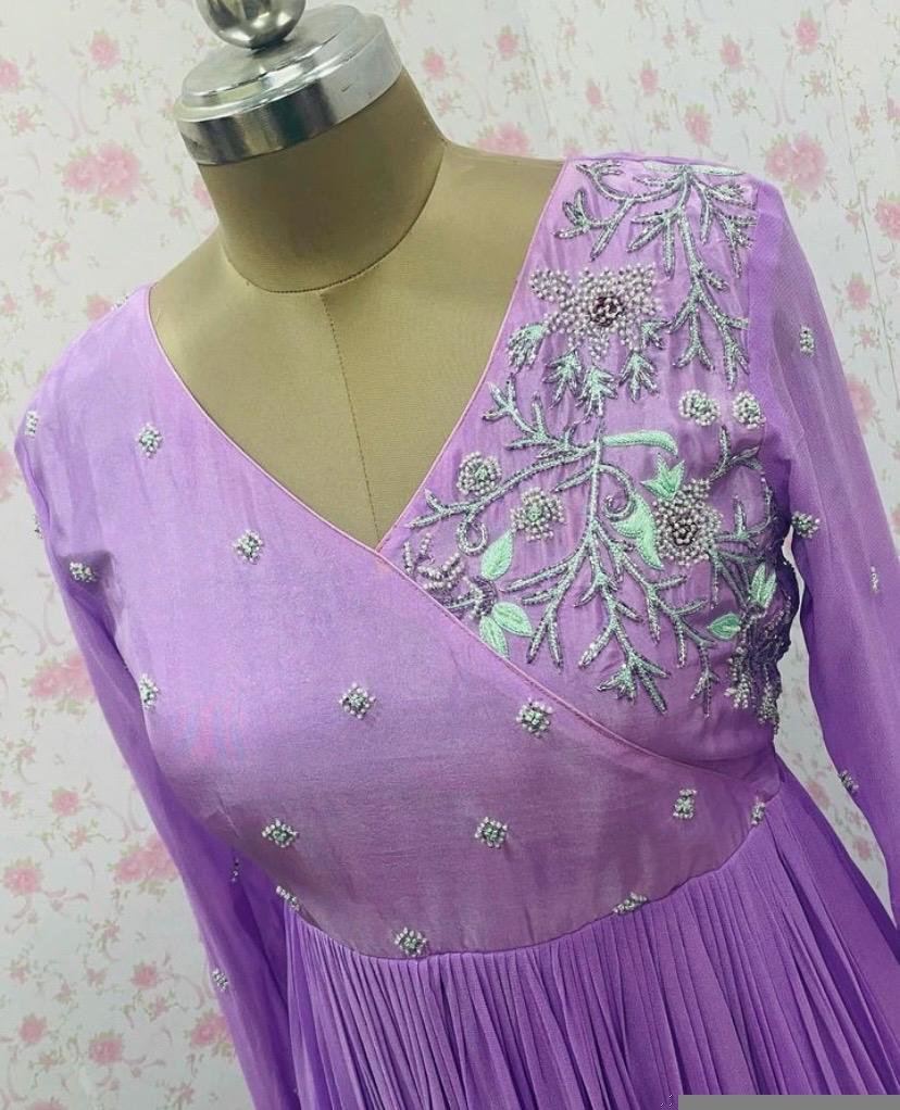 Hand embroidered Anarkali/muave anarkali dress/lavender anarkali suit set/yellow long gown USA/Indian dresses/pure silk haldi anarkali kurta