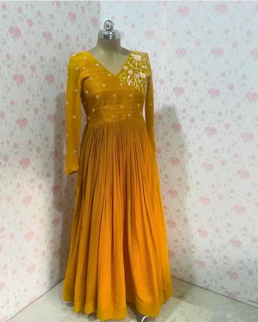 Hand embroidered Anarkali/muave anarkali dress/lavender anarkali suit set/yellow long gown USA/Indian dresses/pure silk haldi anarkali kurta