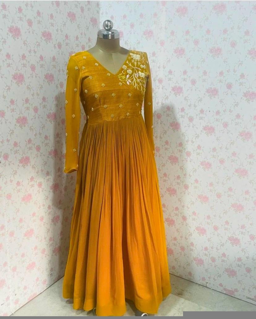 Hand embroidered Anarkali/muave anarkali dress/lavender anarkali suit set/yellow long gown USA/Indian dresses/pure silk haldi anarkali kurta