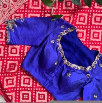 pure silk hand embroidery blouse/blue maggam blouse /raw silk zardosi blouse/blue hand embroidered blouse/designer readymade handwork blouse