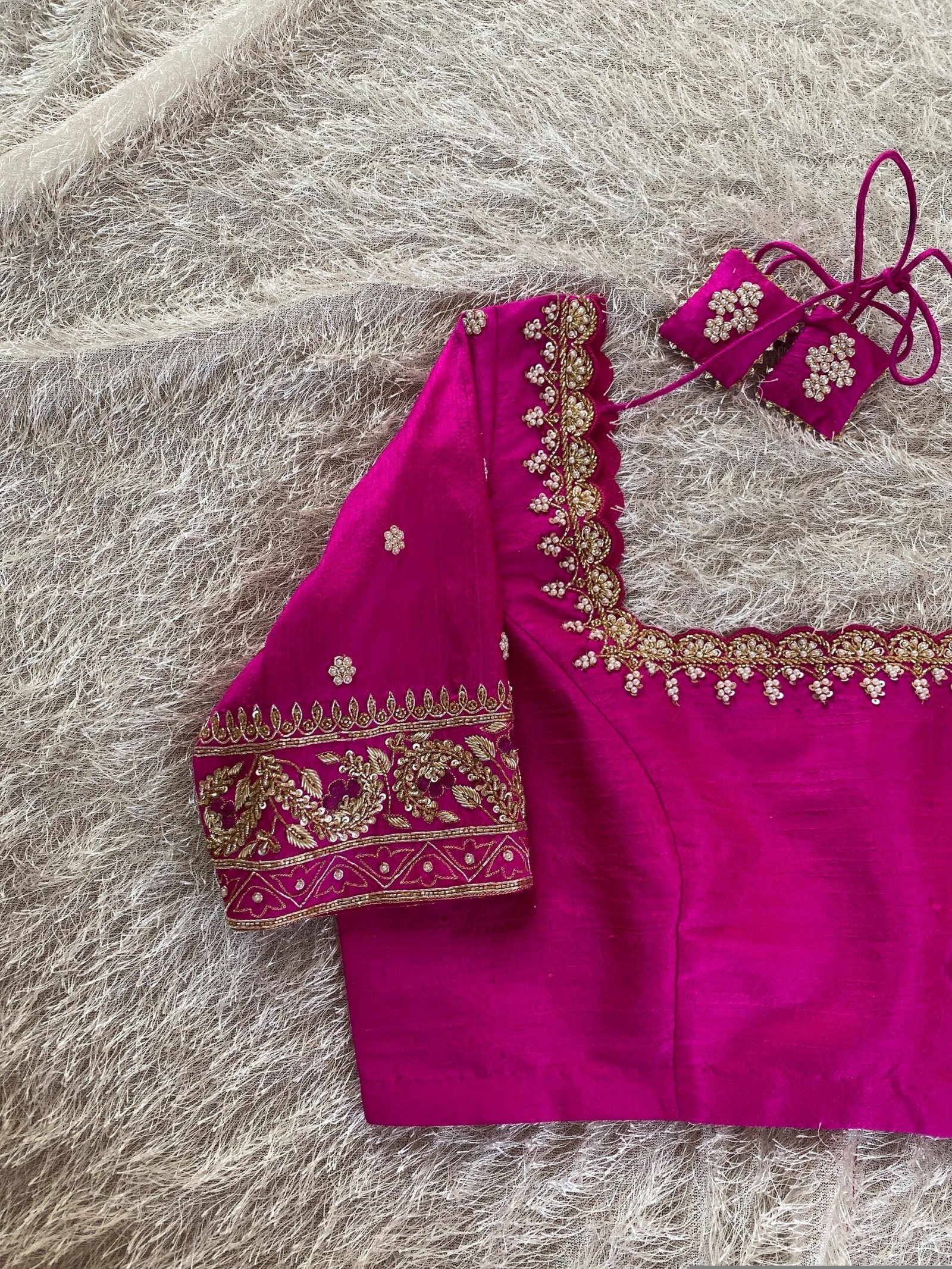 pure silk hand embroidery blouse/saree maggam blouse/hot pink zardosi blouse/hand embroidered blouse /magenta pink ready made blouse zardosi
