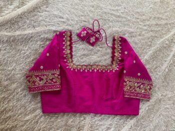 pure silk hand embroidery blouse/saree maggam blouse/hot pink zardosi blouse/hand embroidered blouse /magenta pink ready made blouse zardosi