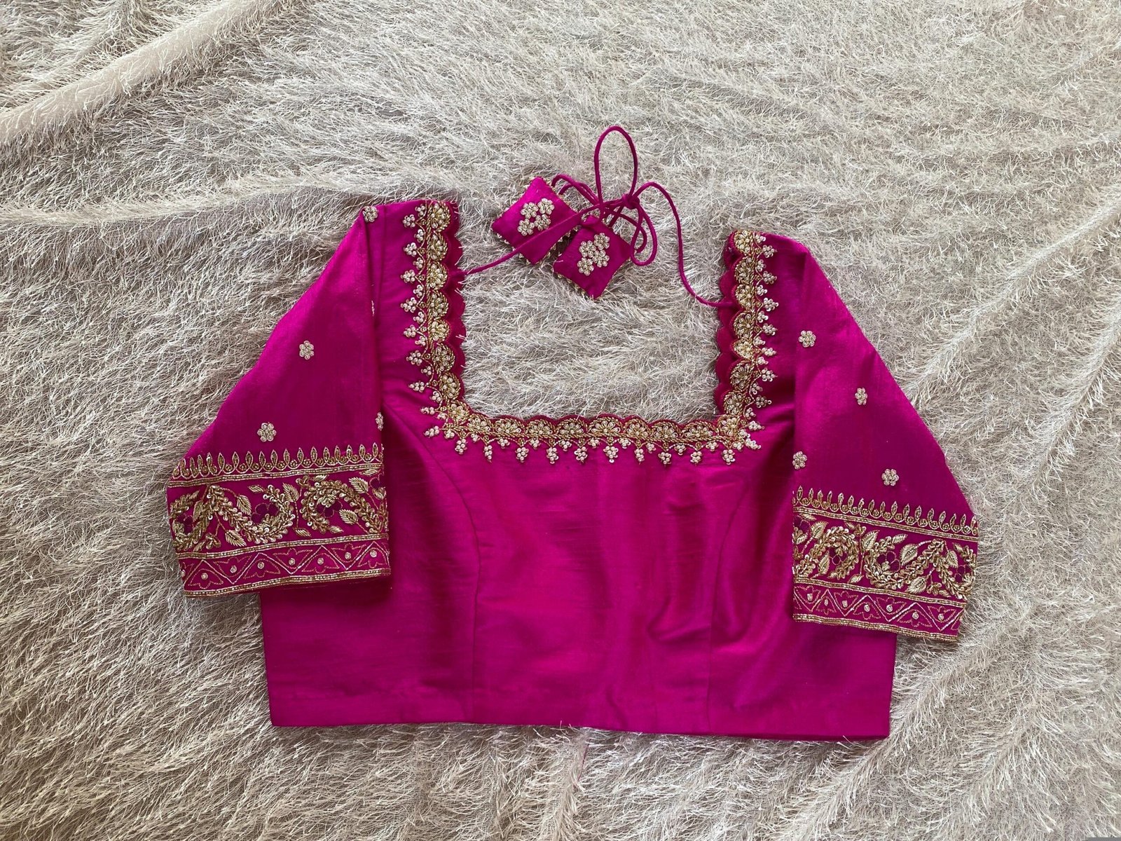pure silk hand embroidery blouse/saree maggam blouse/hot pink zardosi blouse/hand embroidered blouse /magenta pink ready made blouse zardosi