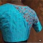 pure silk hand embroidery blouse/blue maggam blouse /raw silk zardosi blouse/blue hand embroidered blouse/designer readymade handwork blouse