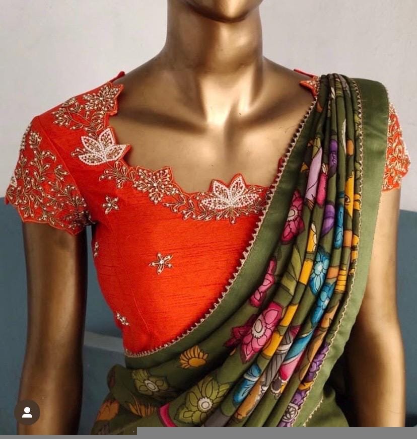Women’s pure kalamkari lehenga set/crop top lehenga/Hand painted lehenga USA/orange wedding lehenga USA/orange hand painted kalamkari leheng