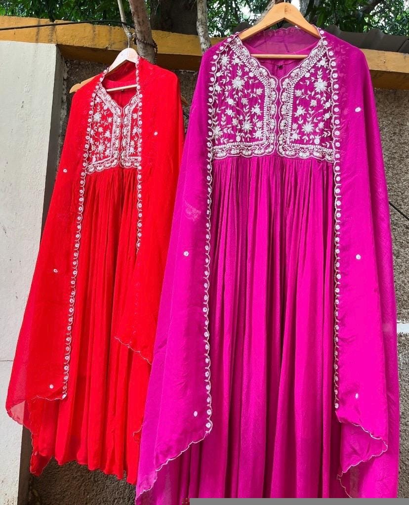 Pink Anarkali suit usa/anarkali pink kurta full sleeve/pink full sleeve anarkali/pink anarkali/Indian dresses/pink red anarkali with dupatta