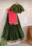Women’s lehenga Set/green crop top lehenga/Indian crop top skirt USA/wedding lehenga choli USA/mehendi lehenga skirt with peach dupatta usa
