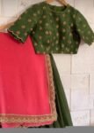Women’s lehenga Set/green crop top lehenga/Indian crop top skirt USA/wedding lehenga choli USA/mehendi lehenga skirt with peach dupatta usa
