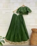 Women’s lehenga Set/green crop top lehenga/Indian crop top skirt USA/wedding lehenga choli USA/mehendi lehenga skirt with peach dupatta usa