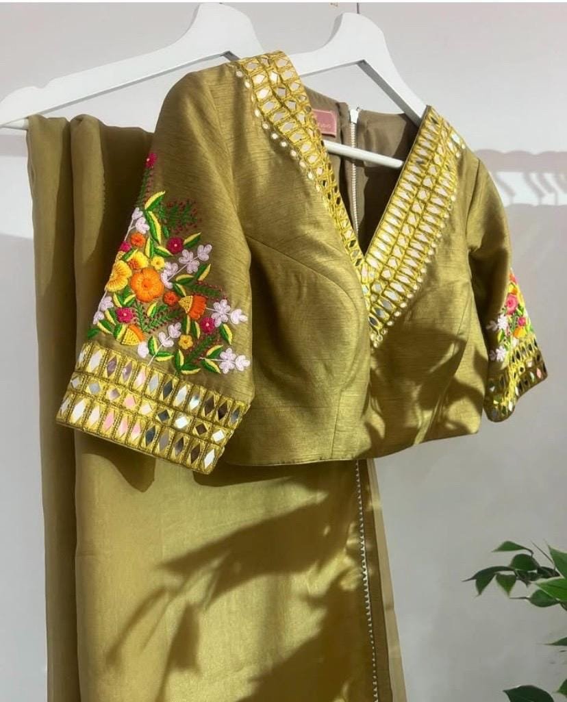 Mehendi green organza saree/floral organza silk blouse|green silk saree/mehendi outfit|sarees USA|organza saree floral embroidery blouse usa