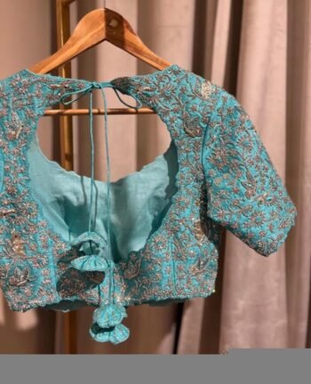 pure silk hand embroidery bridal blouse/ maggam blouse/bridal zardosi blouse/blue hand embroidered blouse/heavy embroidery wedding blouse
