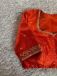 pure silk hand embroidery blouse/orange saree maggam blouse/raw silk zardosi blouse/hand embroidered blouse/ready made blouse/orange blouse