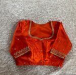 pure silk hand embroidery blouse/orange saree maggam blouse/raw silk zardosi blouse/hand embroidered blouse/ready made blouse/orange blouse