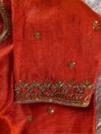 pure silk hand embroidery blouse/orange saree maggam blouse/raw silk zardosi blouse/hand embroidered blouse/ready made blouse/orange blouse