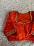 pure silk hand embroidery blouse/orange saree maggam blouse/raw silk zardosi blouse/hand embroidered blouse/ready made blouse/orange blouse
