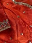 pure silk hand embroidery blouse/orange saree maggam blouse/raw silk zardosi blouse/hand embroidered blouse/ready made blouse/orange blouse