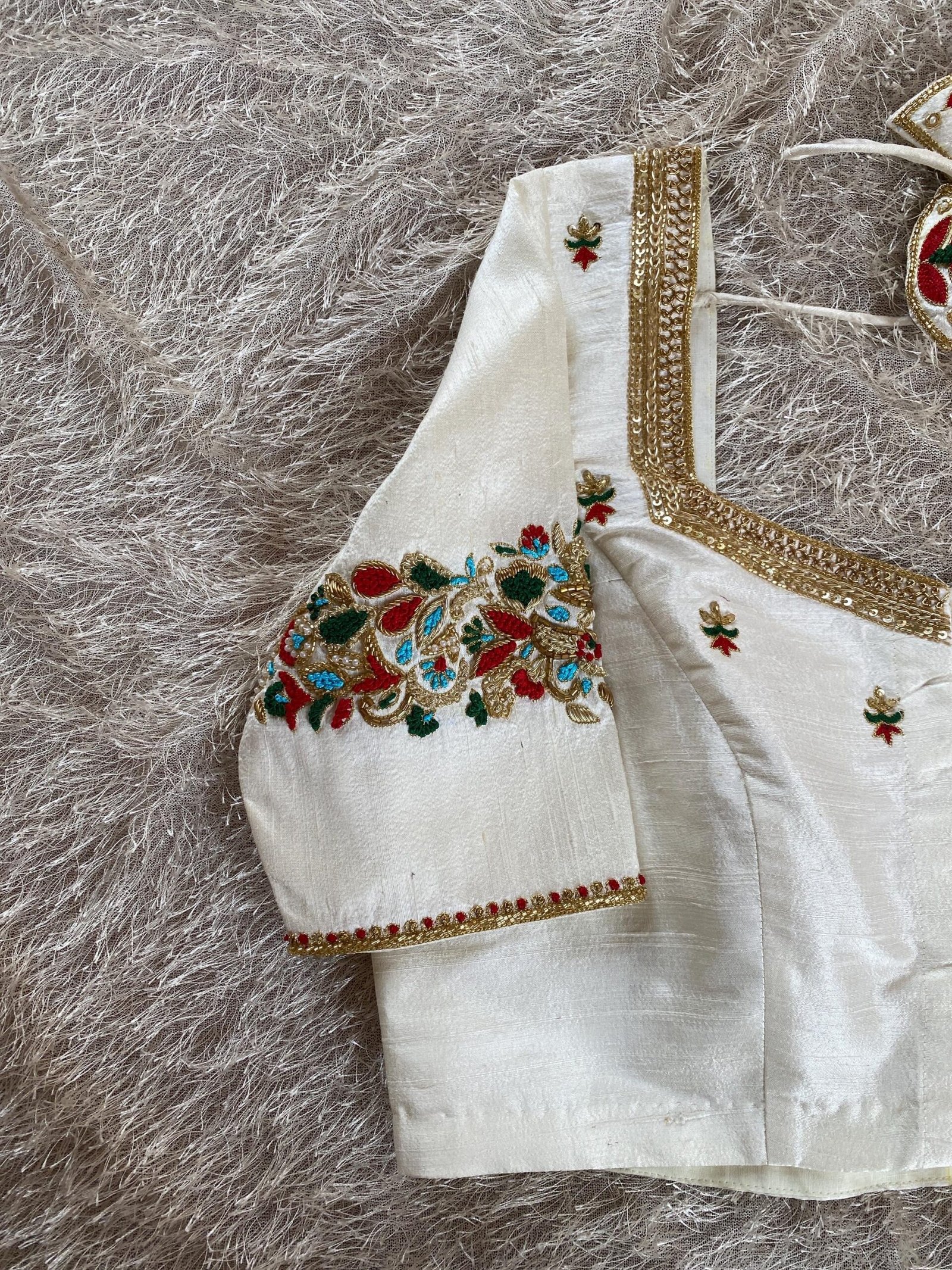 pure silk hand embroidery blouse/modern saree maggam blouse/cream zardosi blouse/multi hand embroidered blouse/off white ready made blouse