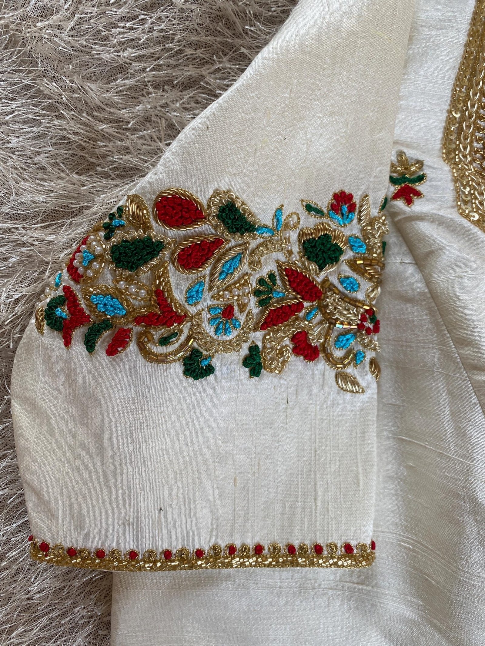 pure silk hand embroidery blouse/modern saree maggam blouse/cream zardosi blouse/multi hand embroidered blouse/off white ready made blouse