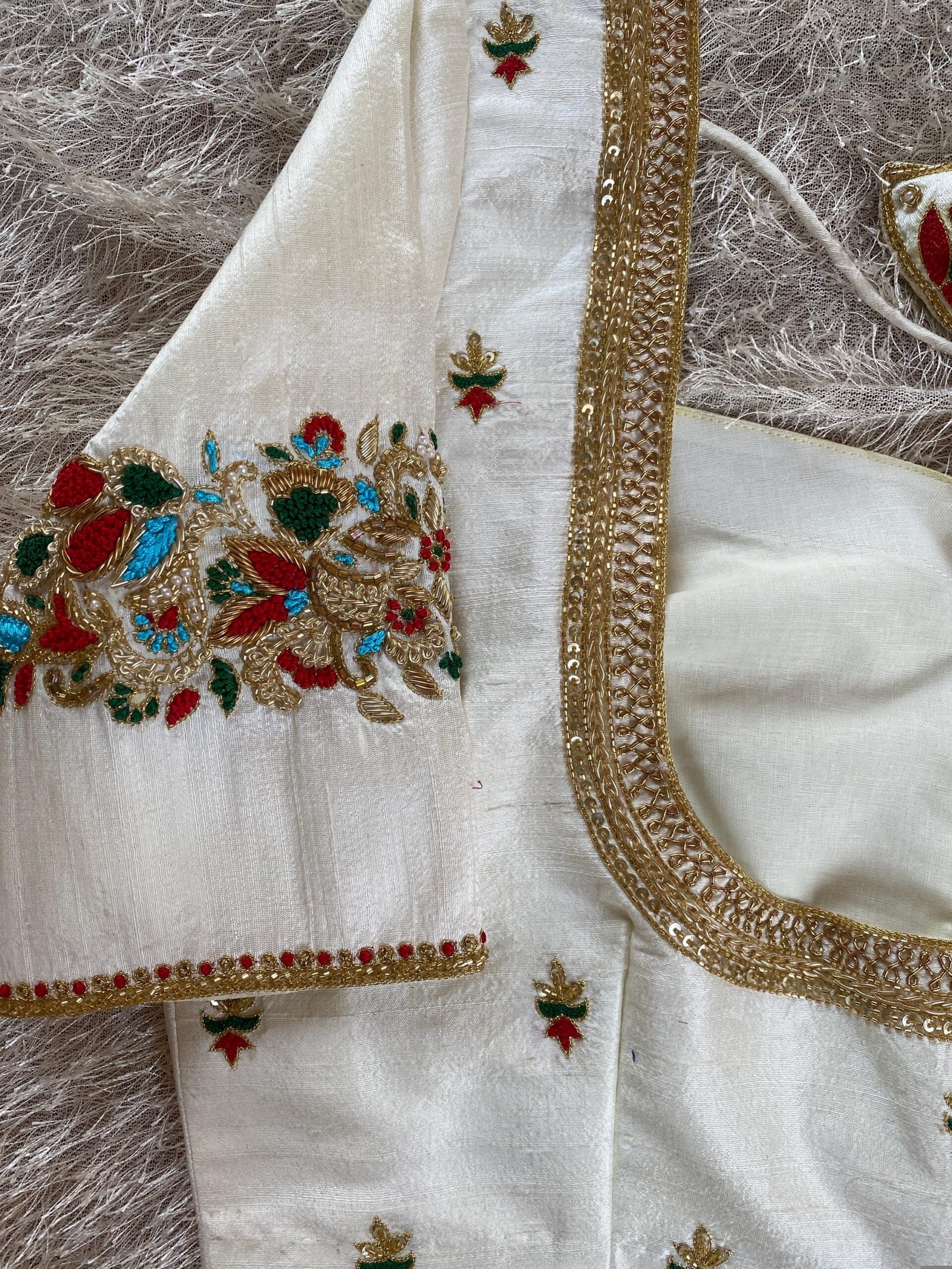 pure silk hand embroidery blouse/modern saree maggam blouse/cream zardosi blouse/multi hand embroidered blouse/off white ready made blouse