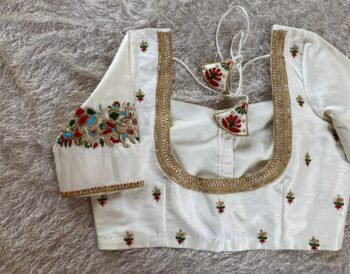 pure silk hand embroidery blouse/modern saree maggam blouse/cream zardosi blouse/multi hand embroidered blouse/off white ready made blouse
