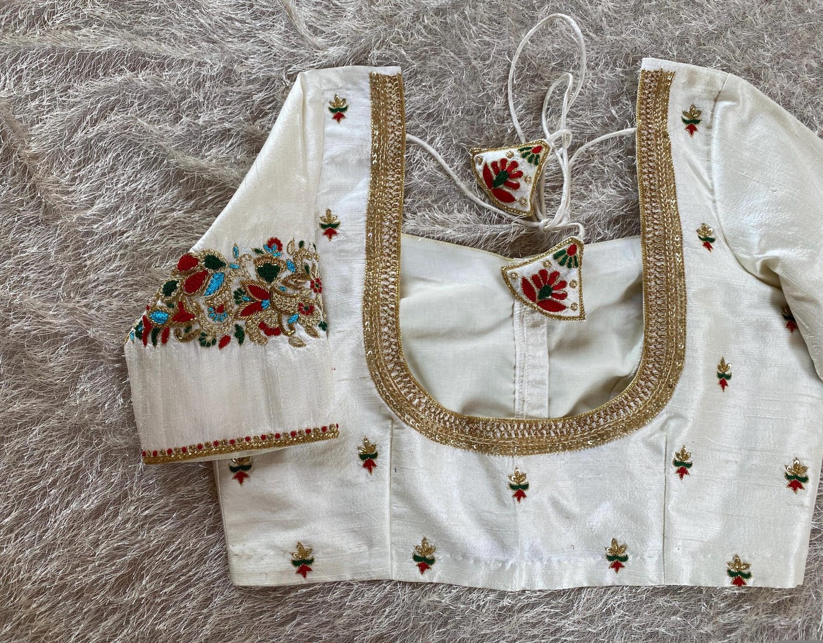 pure silk hand embroidery blouse/modern saree maggam blouse/cream zardosi blouse/multi hand embroidered blouse/off white ready made blouse